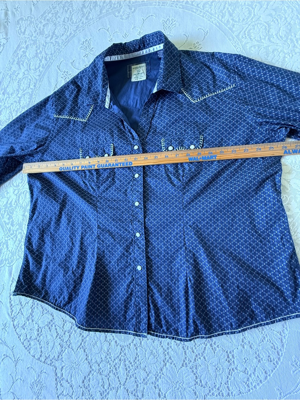 Panhandle Rough Stock Blue Western Pearl Snap Shirt XXL Whipstitch Geo Rodeo - Picture 7 of 13